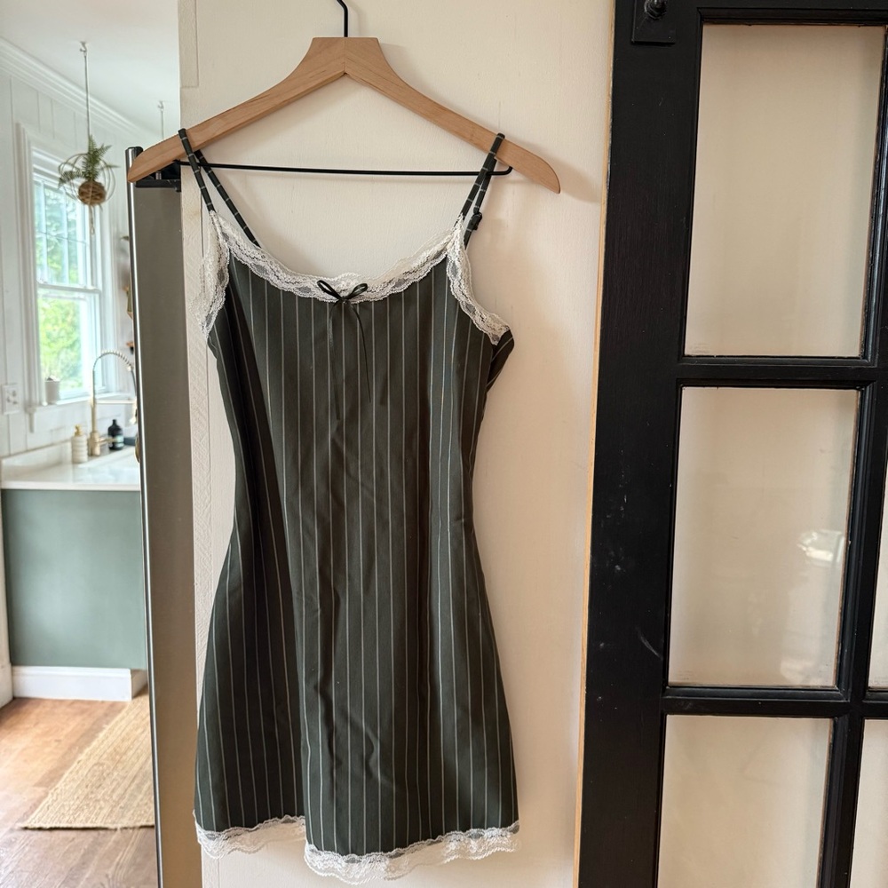 Urban Outfitters Green Striped Mini Dress with Lace